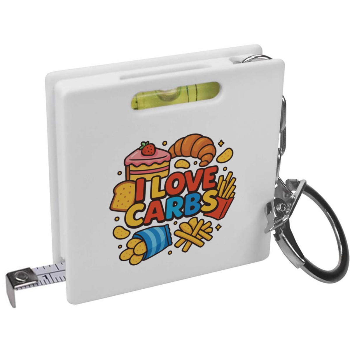 ' I Love Carbs Food Design' Keyring Tape Measure / Spirit Level Tool (KM00044398)