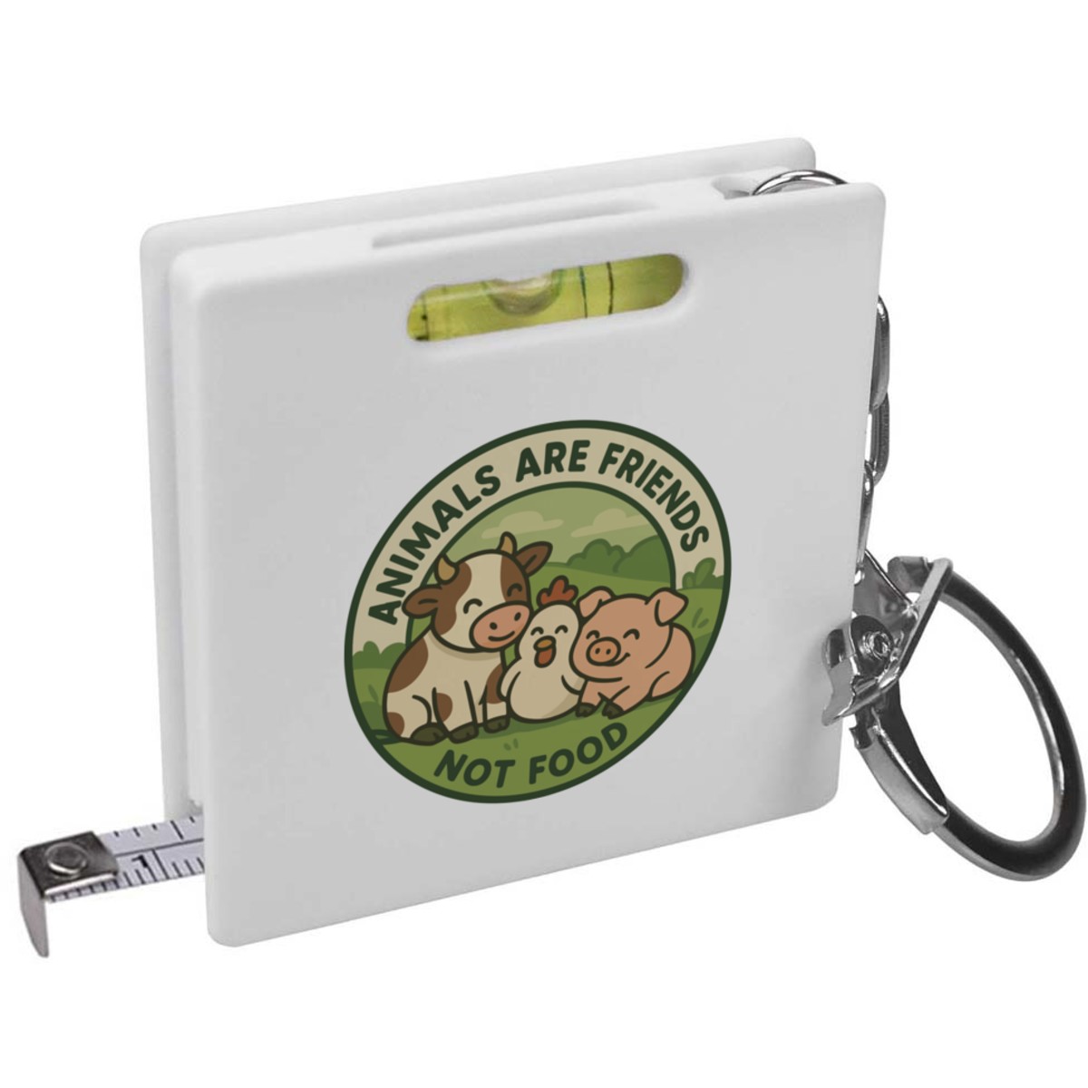 'Animals Are Friends Not Food' Keyring Tape Measure / Spirit Level Tool (KM00044566)