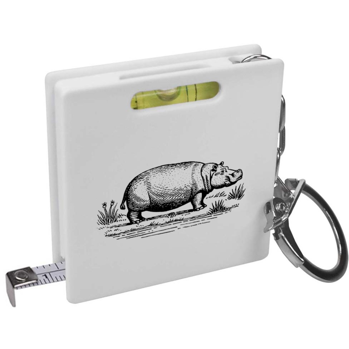 'Hippopotamus Standing in a Field' Keyring Tape Measure / Spirit Level Tool (KM00044755)