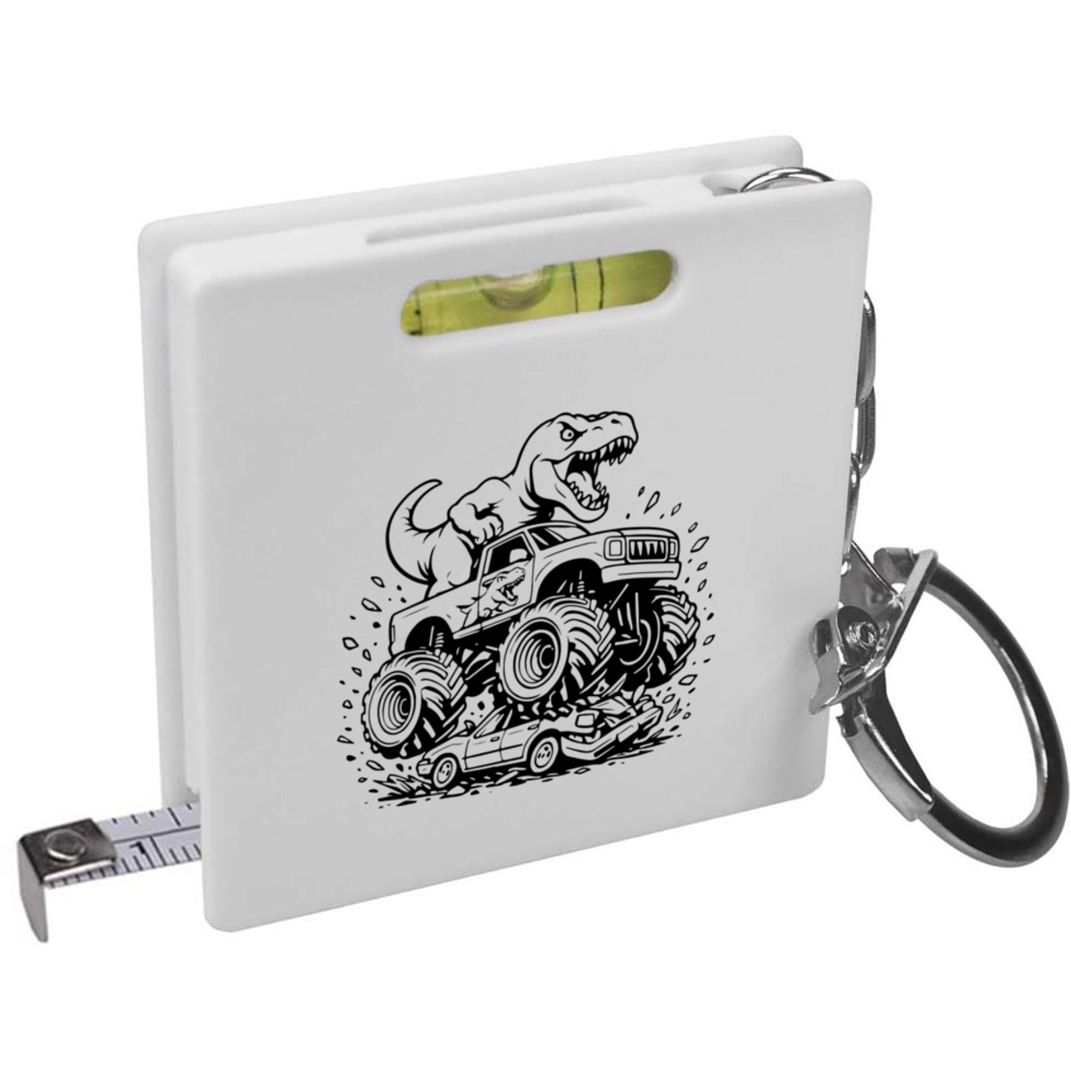 'Dinosaur Monster Truck Smash' Keyring Tape Measure / Spirit Level Tool (KM00044914)