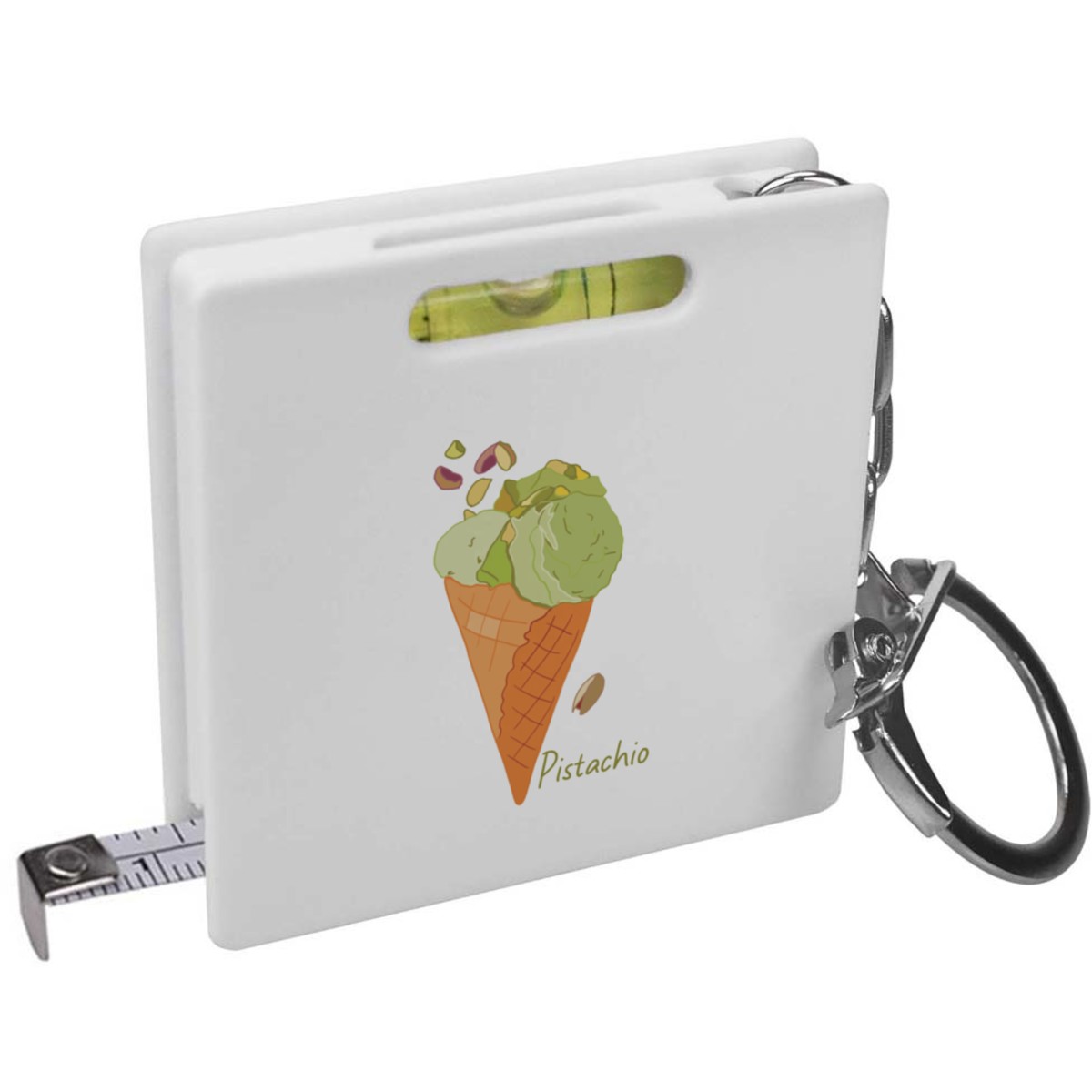 'Pistachio Ice Cream Cone ' Keyring Tape Measure / Spirit Level Tool (KM00045588)