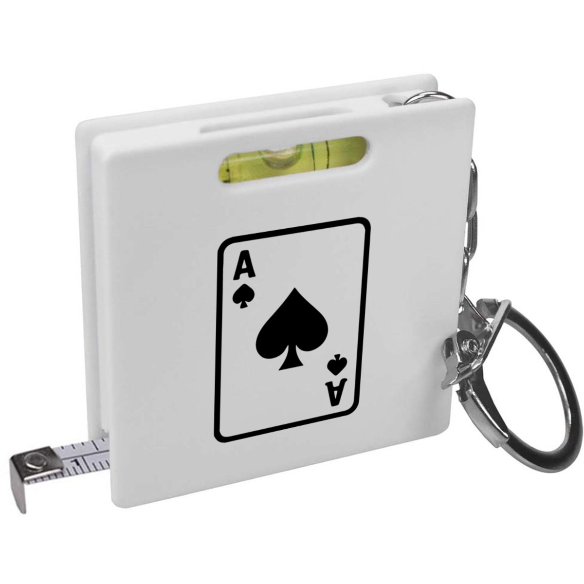 'Ace Playing Card Graphic' Keyring Tape Measure / Spirit Level Tool (KM00045961)