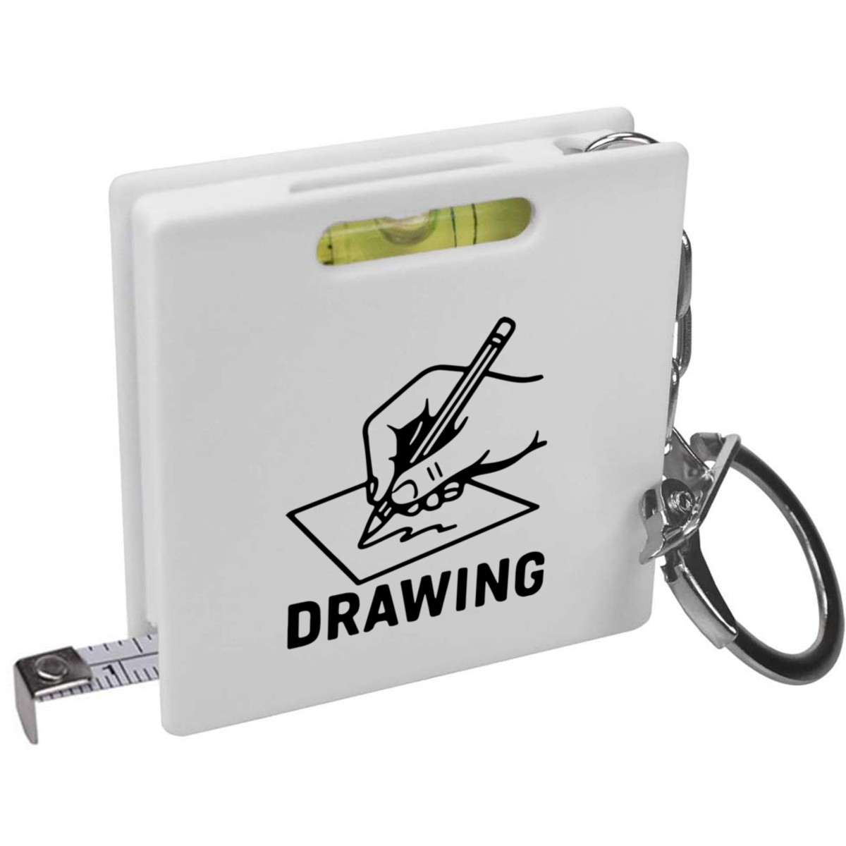 'Hand Holding A Pencil And Drawing On Paper' Keyring Tape Measure / Spirit Level Tool (KM00046300)