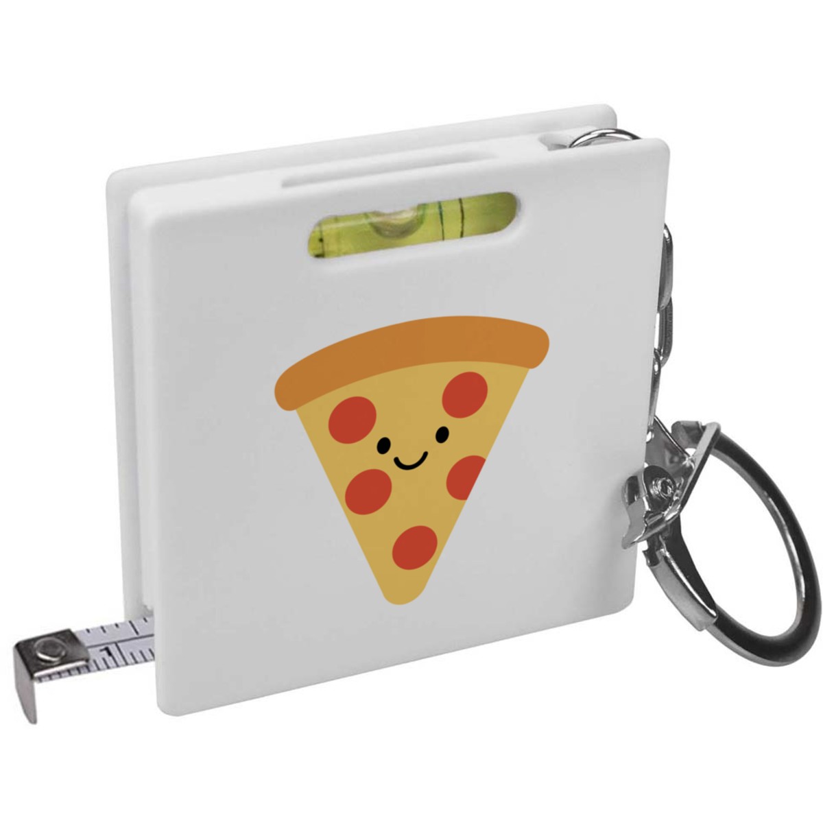 'Happy Pizza Slice' Keyring Tape Measure / Spirit Level Tool (KM00046329)