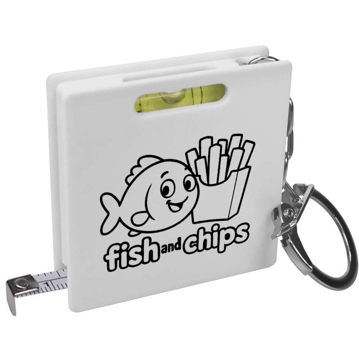 'Cute Fish & Chips' Keyring Tape Measure / Spirit Level Tool (KM00046425)