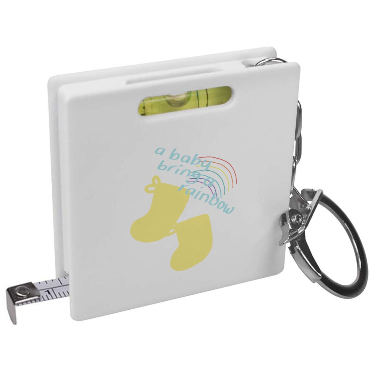'A Baby Brings A Rainbow' Keyring Tape Measure / Spirit Level Tool (KM00046467)