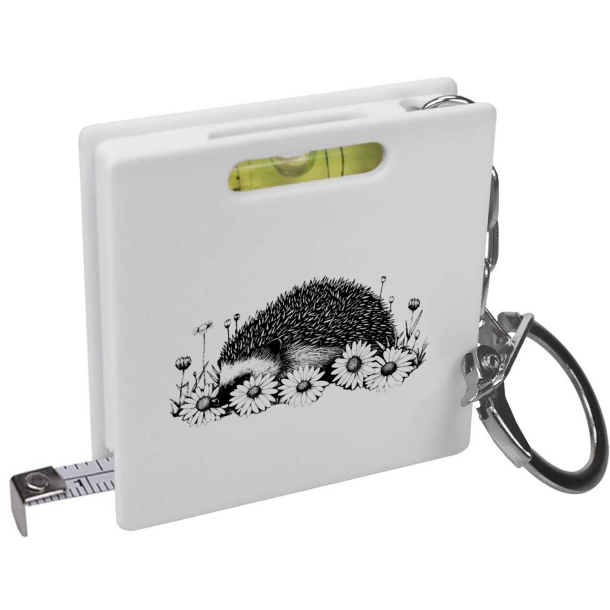 'Hedgehog Sleeping with Flowers' Keyring Tape Measure / Spirit Level Tool (KM00046585)