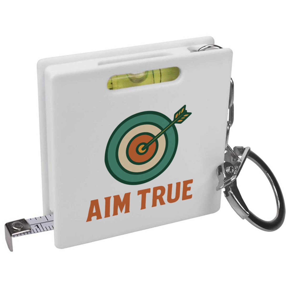'Aim True Target With Arrow And Slogan' Keyring Tape Measure / Spirit Level Tool (KM00047176)