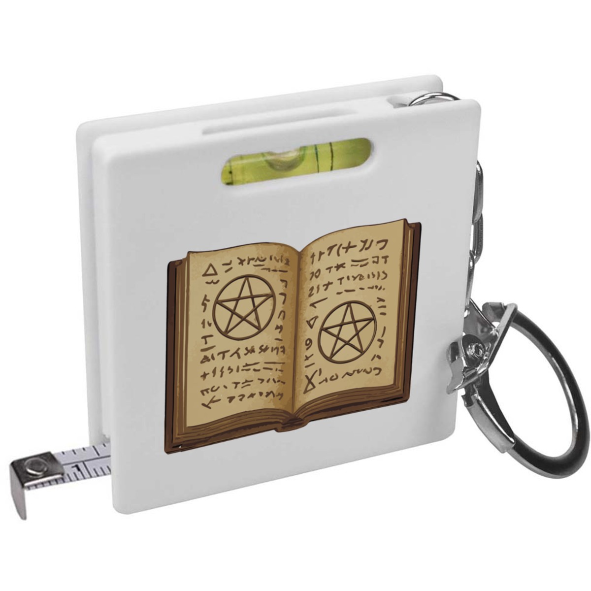 'Open Ancient Spell Book With Mystic Symbols' Keyring Tape Measure / Spirit Level Tool (KM00047203)
