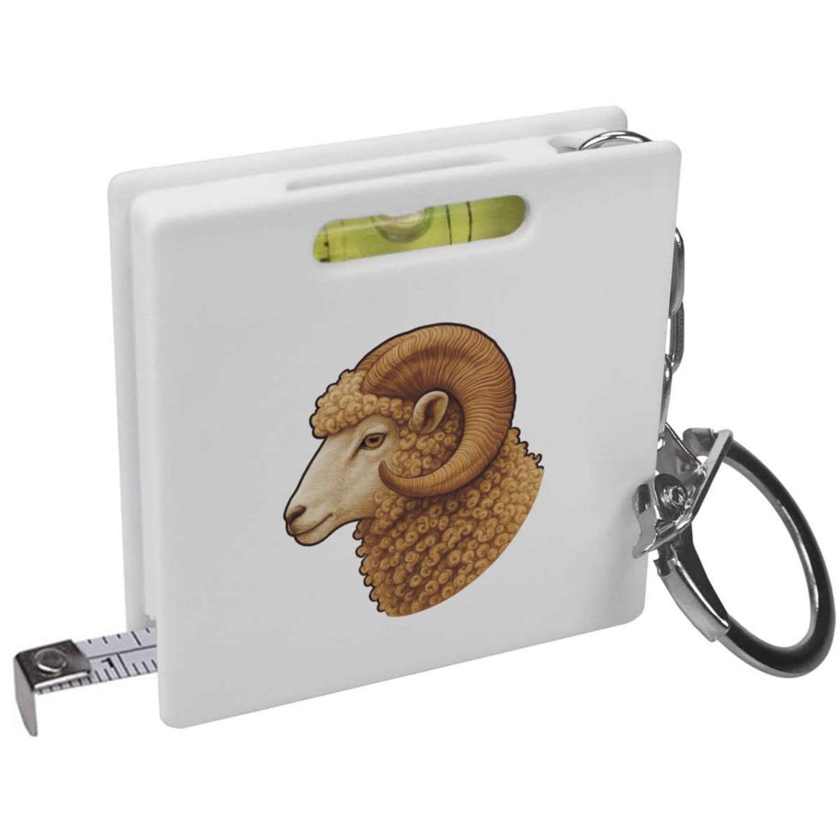'Sheep Ram Portrait' Keyring Tape Measure / Spirit Level Tool (KM00047338)