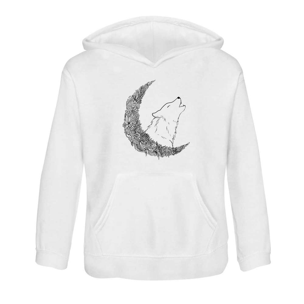 'Flower Moon Wolf' Children's Hoodie / Hooded Sweater 12-13 Years (KO00029344)