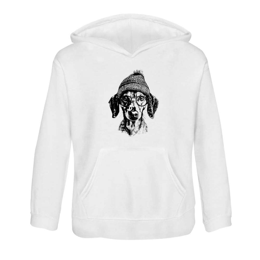 'Daschund Wearing Glasses' Children's Hoodie / Hooded Sweater 12-13 Years (KO00120484)