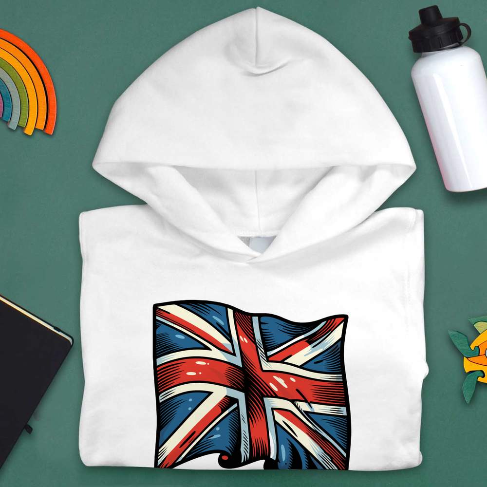'Waving Union Jack Flag' Children's Hoodie / Hooded Sweater (KO048861) - Picture 6 of 15