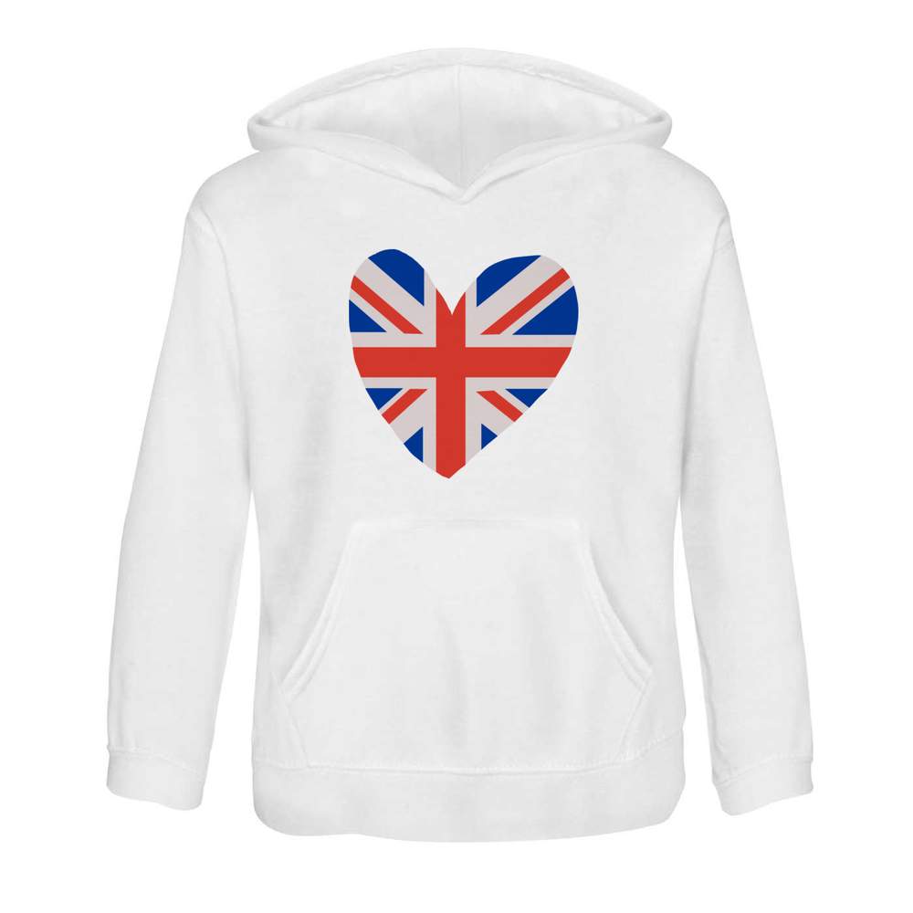 'Union Jack Heart' Kids Hoodie - White, 5-6 Years - Childrens Hooded Sweatshirt / Jumper for School, Sports and Outdoors (KO00121197)