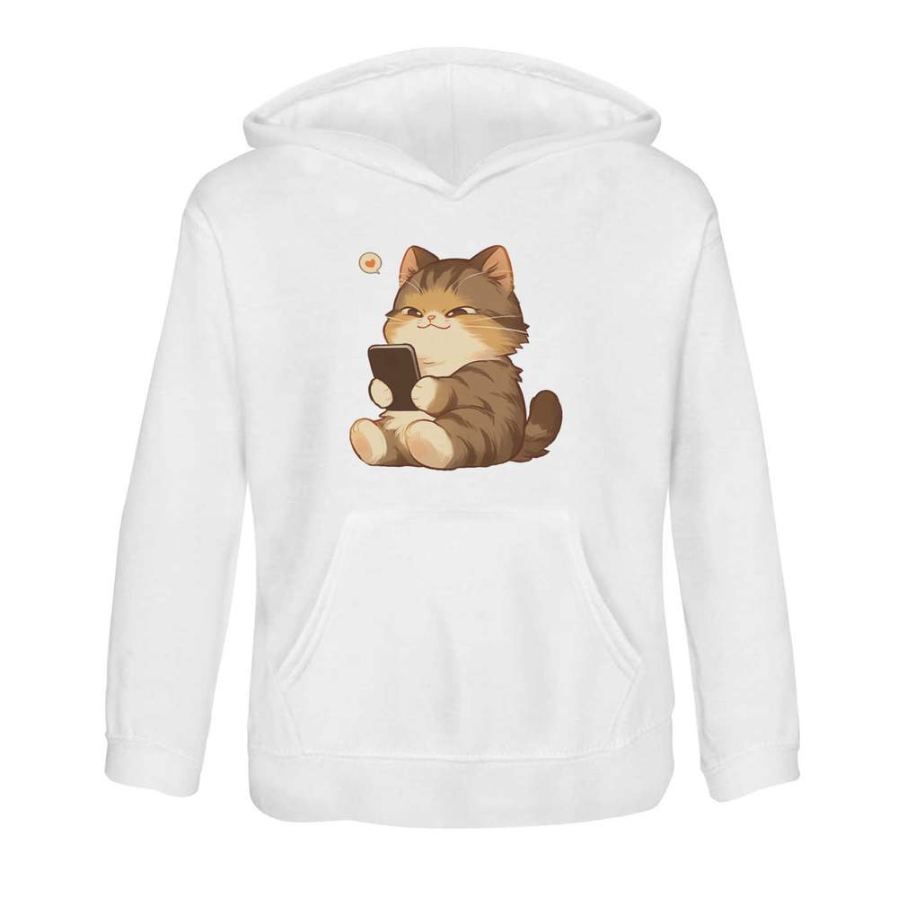 'Cute Chubby Cat with Cellphone' Children's Hoodie / Hooded Sweater (KO054124)