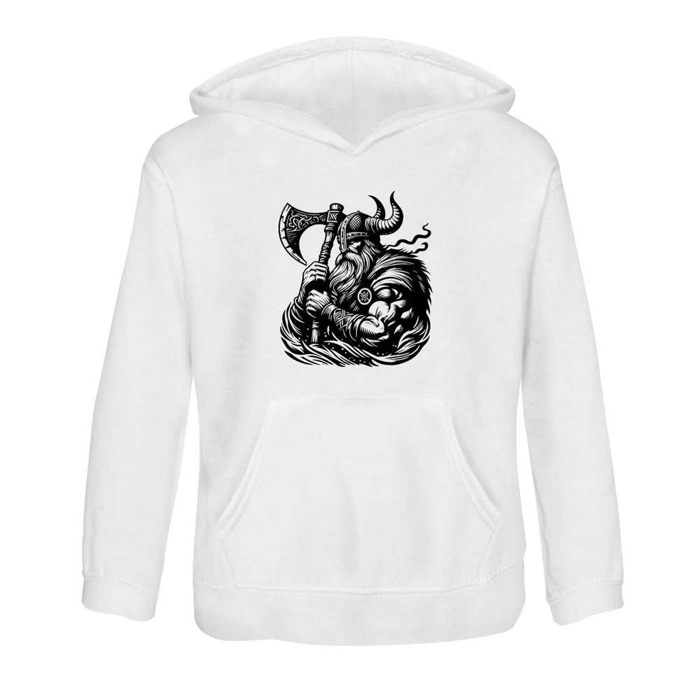 'Viking Warrior & Axe' Kids Hoodie / Sweatshirt - Childrens Hooded Jumper for School, Sports and Outdoors (KO056128)