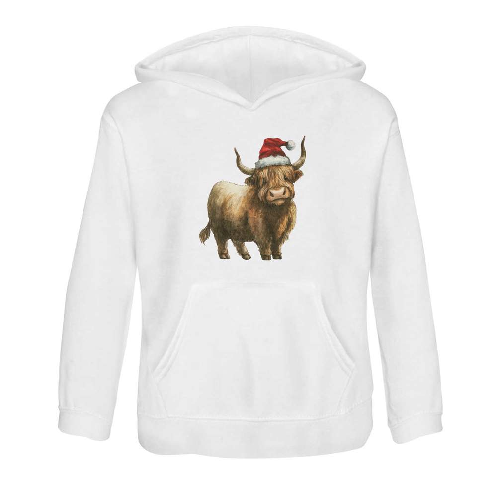 'Highland Cow Wearing Santa Hat' Children's Hoodie / Hooded Sweater (KO057535)