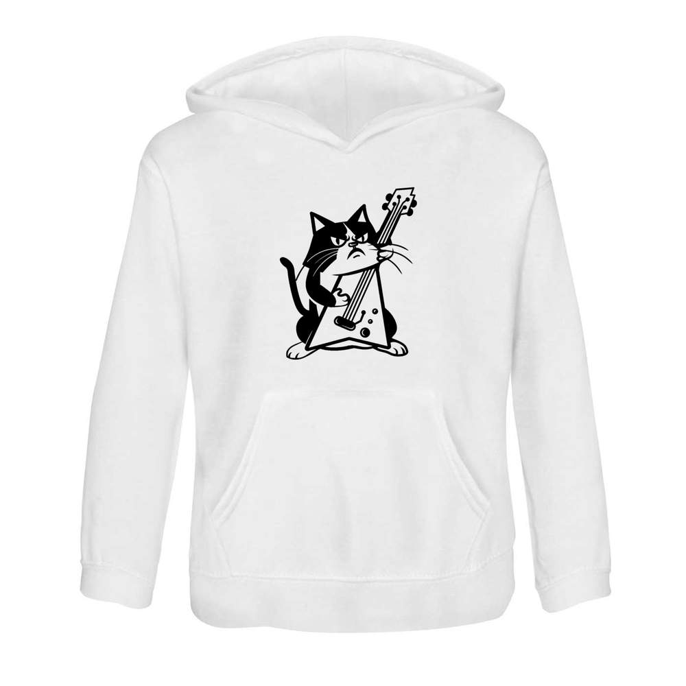 'Mad Cat Playing Electric Guitar' Children's Hoodie / Hooded Sweater 7-8 Years (KO00120702)