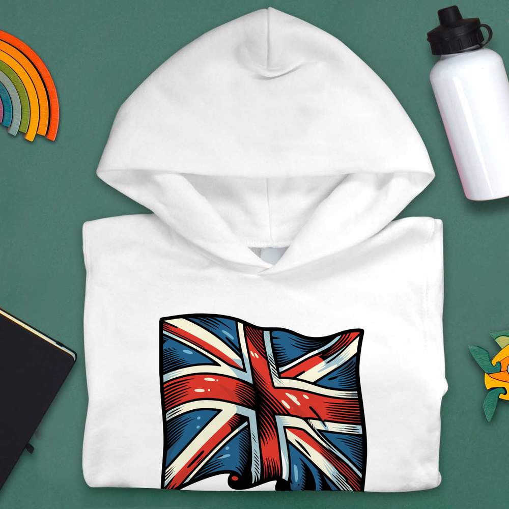 'Waving Union Jack Flag' Children's Hoodie / Hooded Sweater (KO048861) - Picture 9 of 15