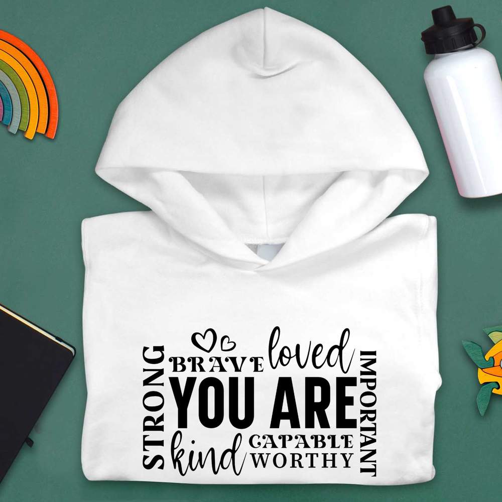 'You Are Strong Brave Loved Motivational Quote' Children's Hoodie (KO051769) - Picture 9 of 15