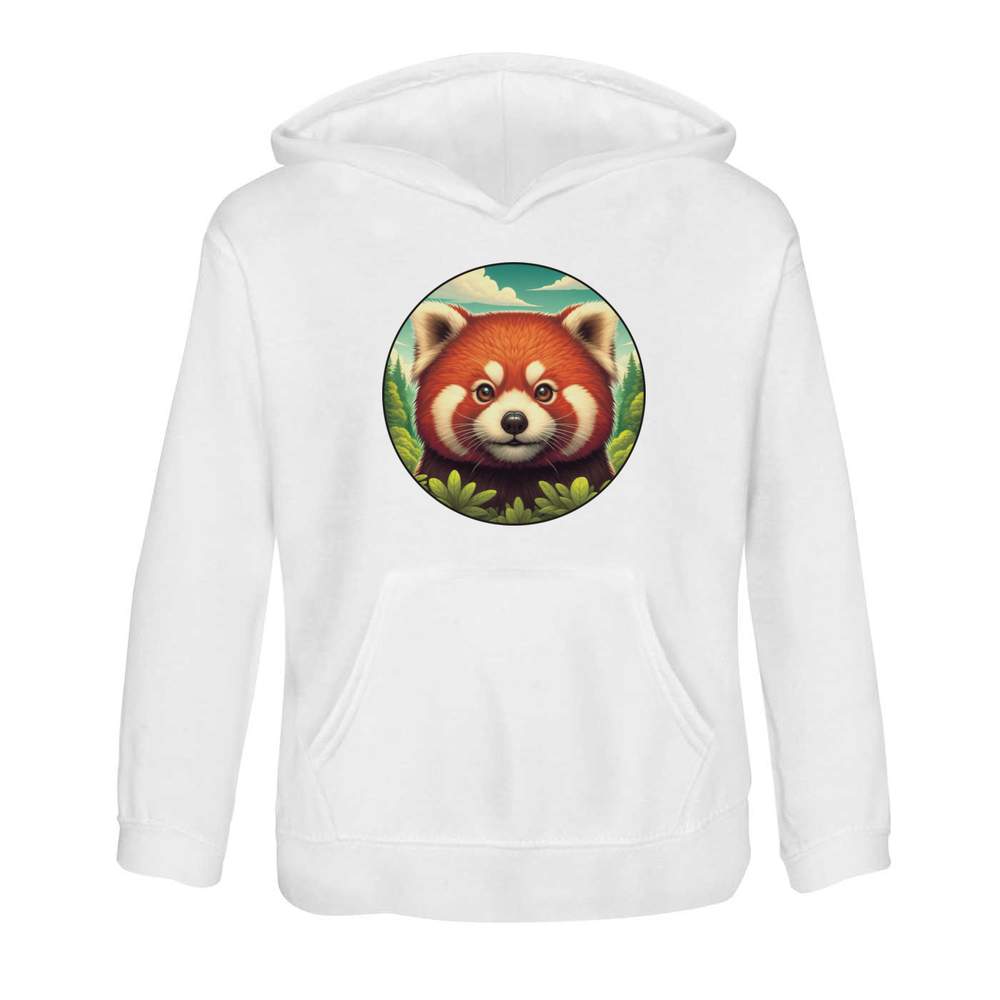 'Red Tree Panda Portrait' Kids Hoodie - White, 9-11 Years - Childrens Hooded Sweatshirt / Jumper for School, Sports and Outdoors (KO00156883)