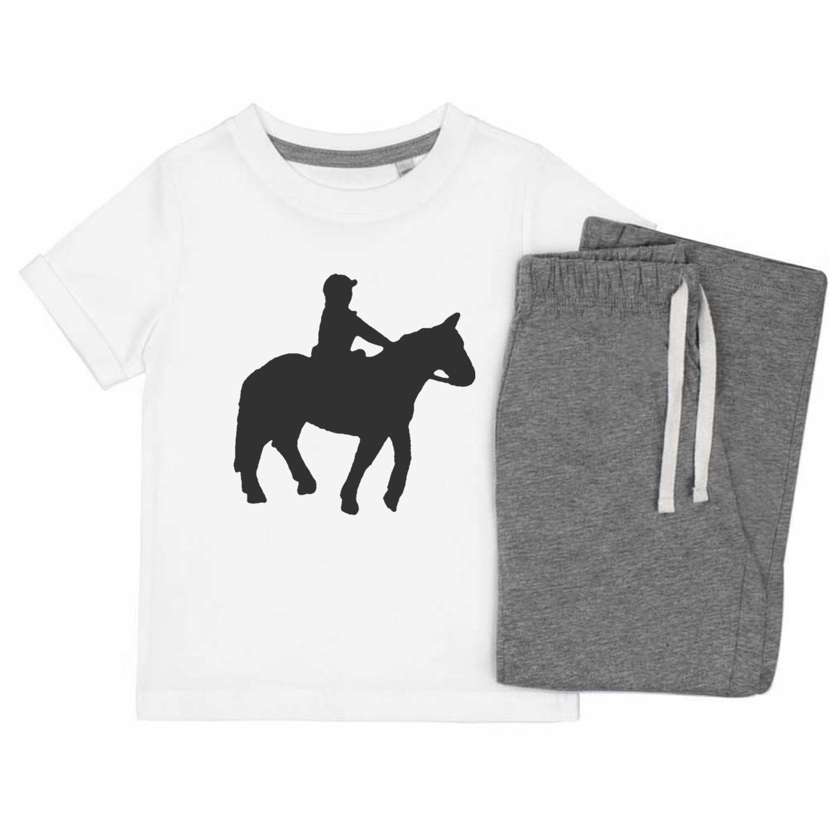 'Horse Riding' Kids Cotton Pyjama Set – Comfortable Children's Nightwear, Sleepwear and Loungewear -  Unisex for Boys and Girls - Grey, 11-13 Years (KP00088404)