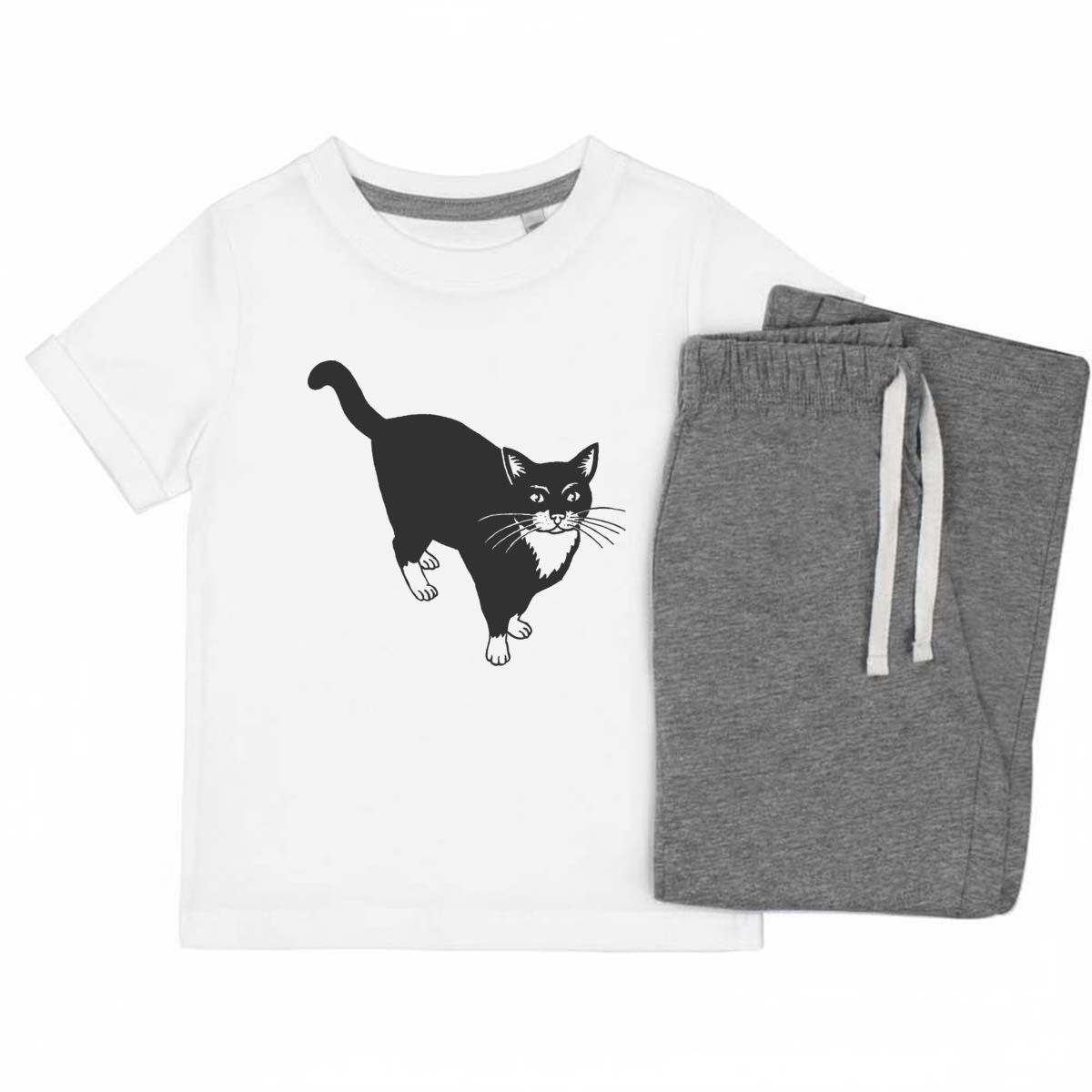 'Curious Cat' Kids Cotton Pyjama Set – Comfortable Children's Nightwear, Sleepwear and Loungewear -  Unisex for Boys and Girls - Grey, 11-13 Years (KP00090014)