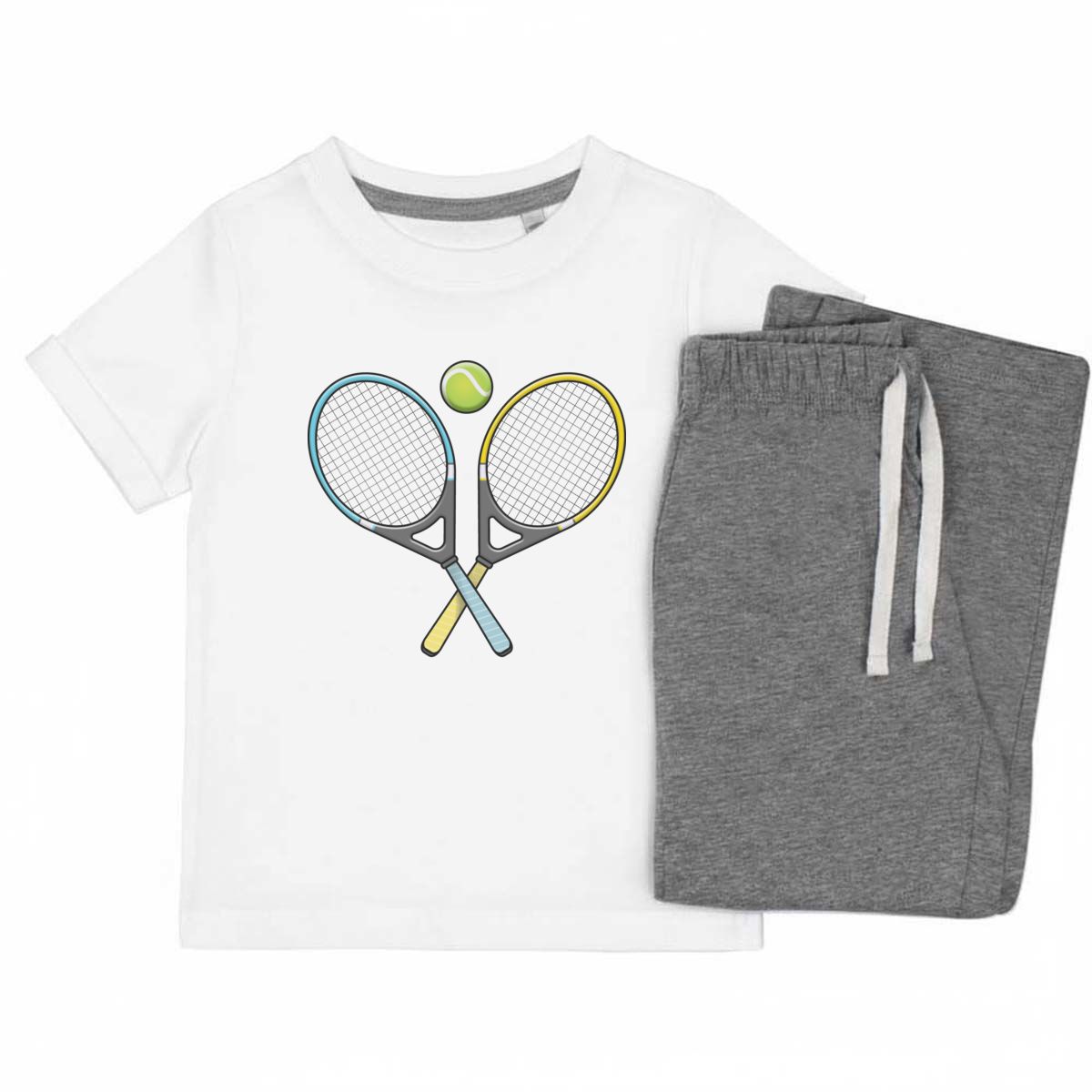 'Tennis' Kids Cotton Pyjama Set – Comfortable Children's Nightwear, Sleepwear and Loungewear -  Unisex for Boys and Girls - Grey, 11-13 Years (KP00094427)
