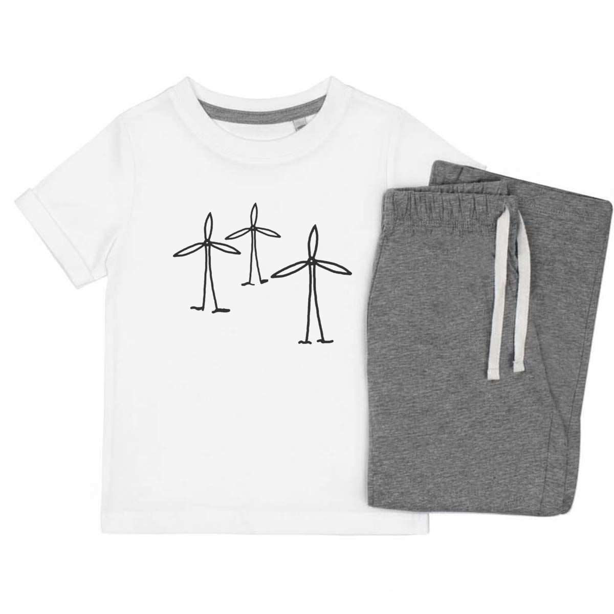 'Wind Turbines' Kids Cotton Pyjama Set – Comfortable Children's Nightwear, Sleepwear and Loungewear -  Unisex for Boys and Girls - Grey, 11-13 Years (KP00096148)