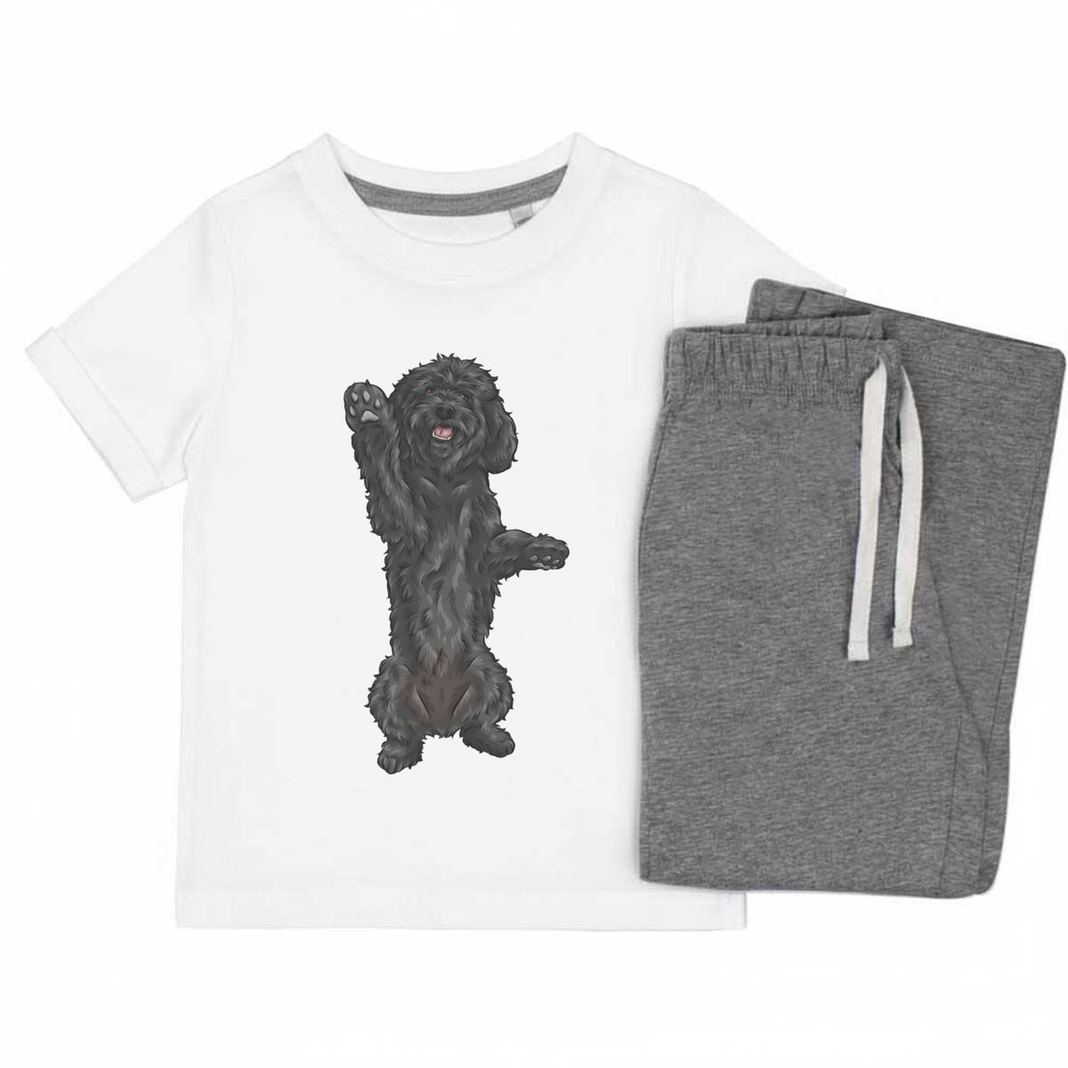 'Black Cockapoo' Kids Cotton Pyjama Set – Comfortable Children's Nightwear, Sleepwear and Loungewear - Black Doodle Dog Begging Pose - Unisex for Boys and Girls - Grey, 11-13 Years
