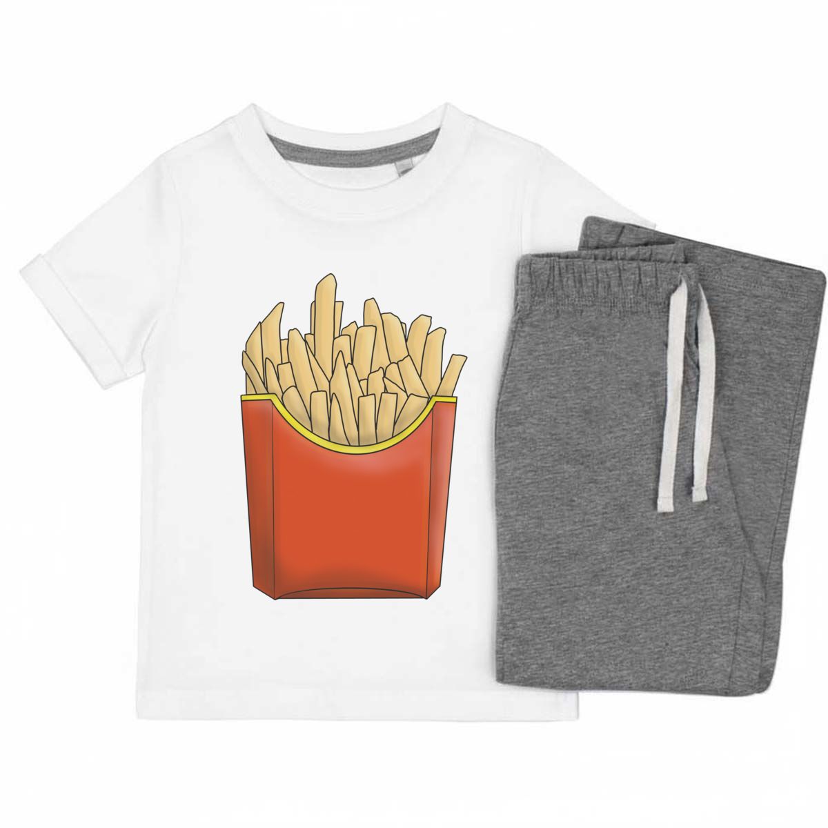 'Fast Food Fries' Kids Cotton Pyjama Set – Comfortable Children's Nightwear, Sleepwear and Loungewear -  Unisex for Boys and Girls - Grey, 11-13 Years (KP00101825)