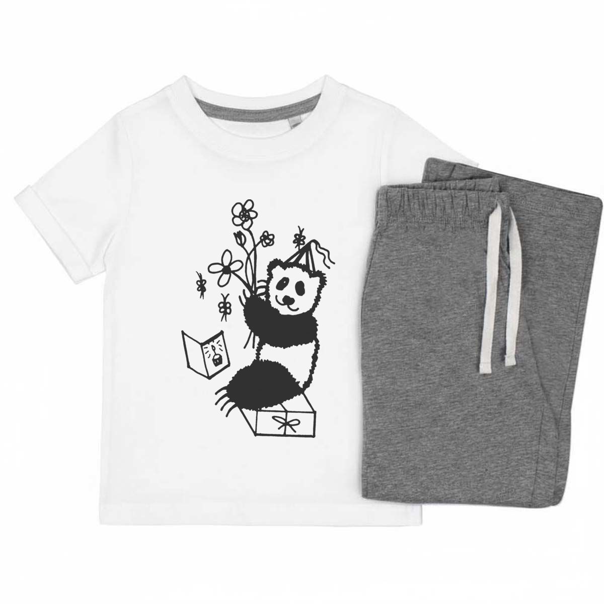 'Birthday Panda' Kids Cotton Pyjama Set – Comfortable Children's Nightwear, Sleepwear and Loungewear -  Unisex for Boys and Girls - Grey, 11-13 Years (KP00117589)