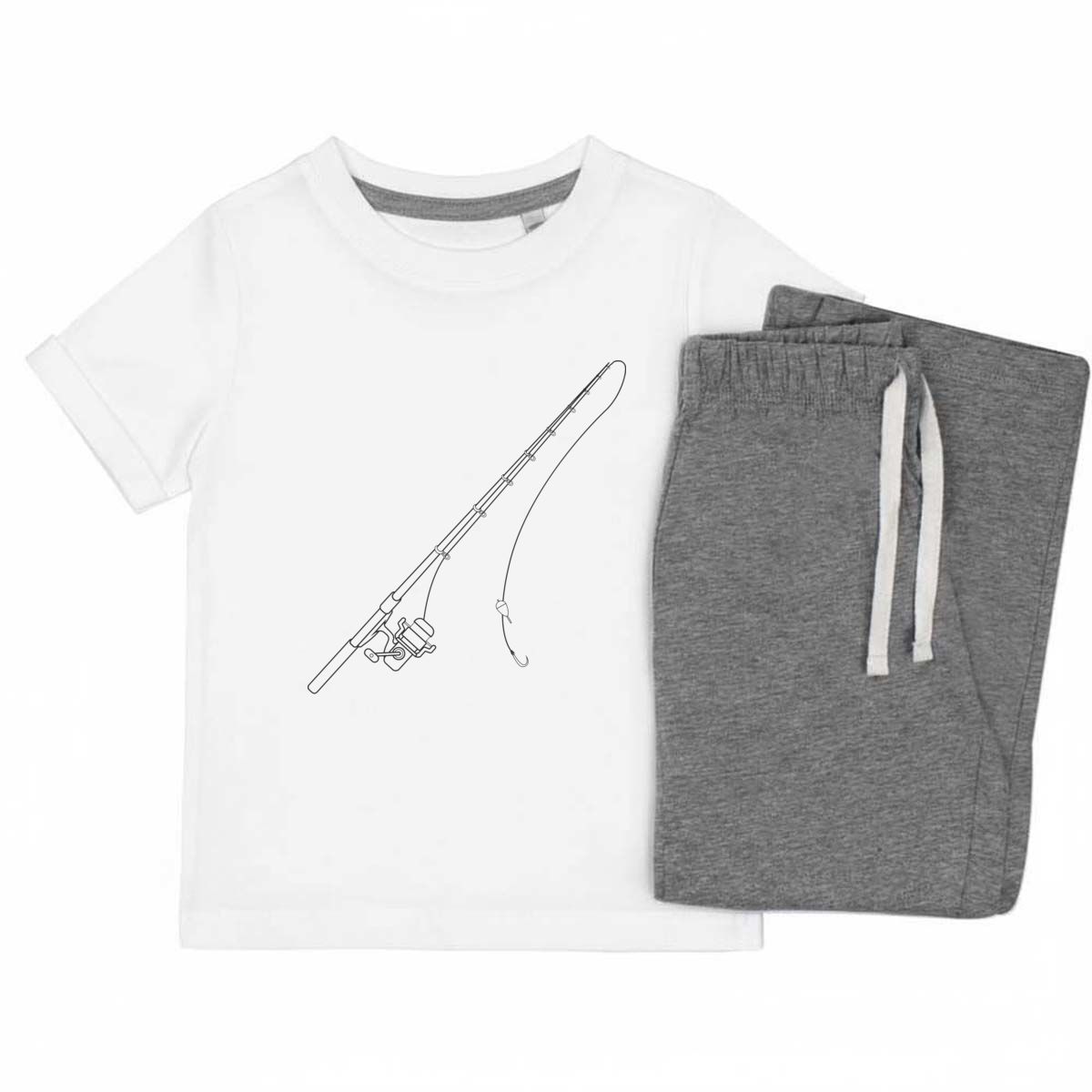 'Fishing Rod' Kids Cotton Pyjama Set – Comfortable Children's Nightwear, Sleepwear and Loungewear -  Unisex for Boys and Girls - Grey, 11-13 Years (KP00132105)
