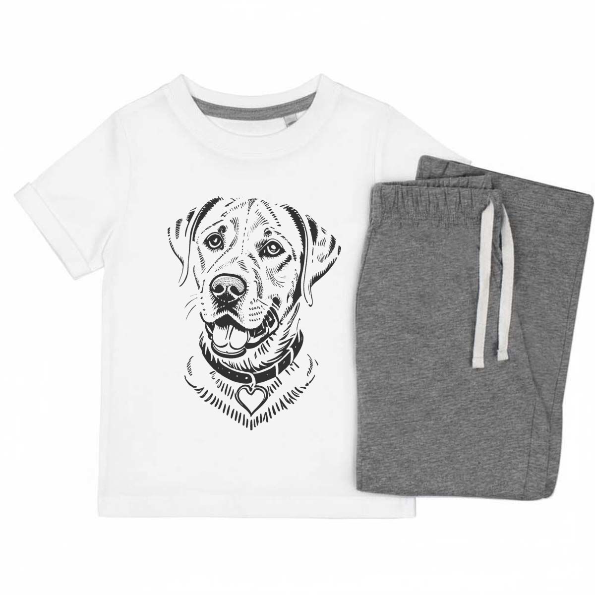 'Labrador Retriever Dog' Kids Cotton Pyjama Set – Comfortable Children's Nightwear, Sleepwear and Loungewear -  Unisex for Boys and Girls - Grey, 11-13 Years (KP00165018)