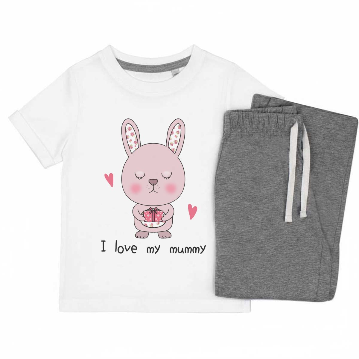 'I love my mummy' Kids Cotton Pyjama Set – Comfortable Children's Nightwear, Sleepwear and Loungewear -  Unisex for Boys and Girls - Grey, 11-13 Years (KP00165789)