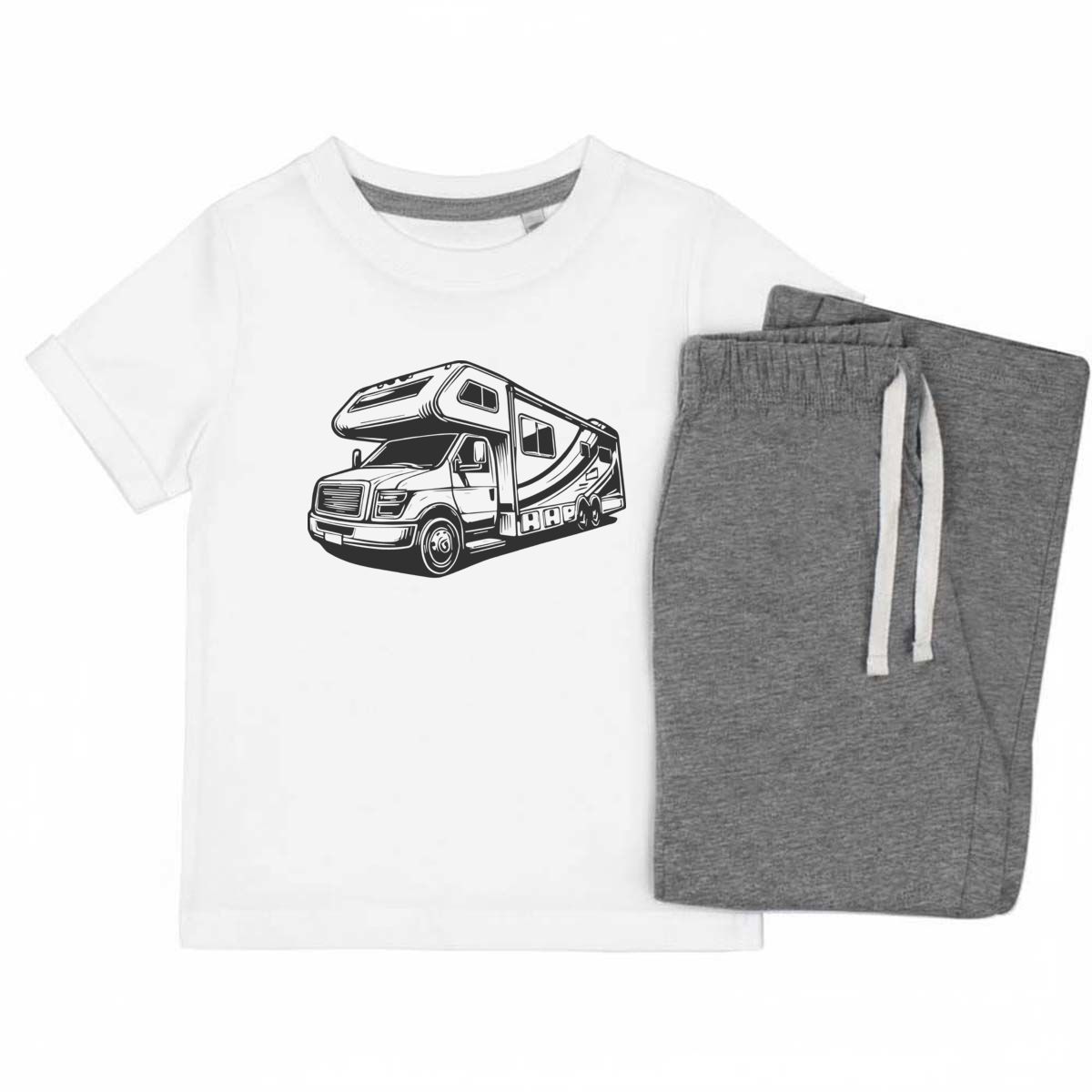 'Motor Home' Kids Cotton Pyjama Set – Comfortable Children's Nightwear, Sleepwear and Loungewear -  Unisex for Boys and Girls - Grey, 11-13 Years (KP00167771)