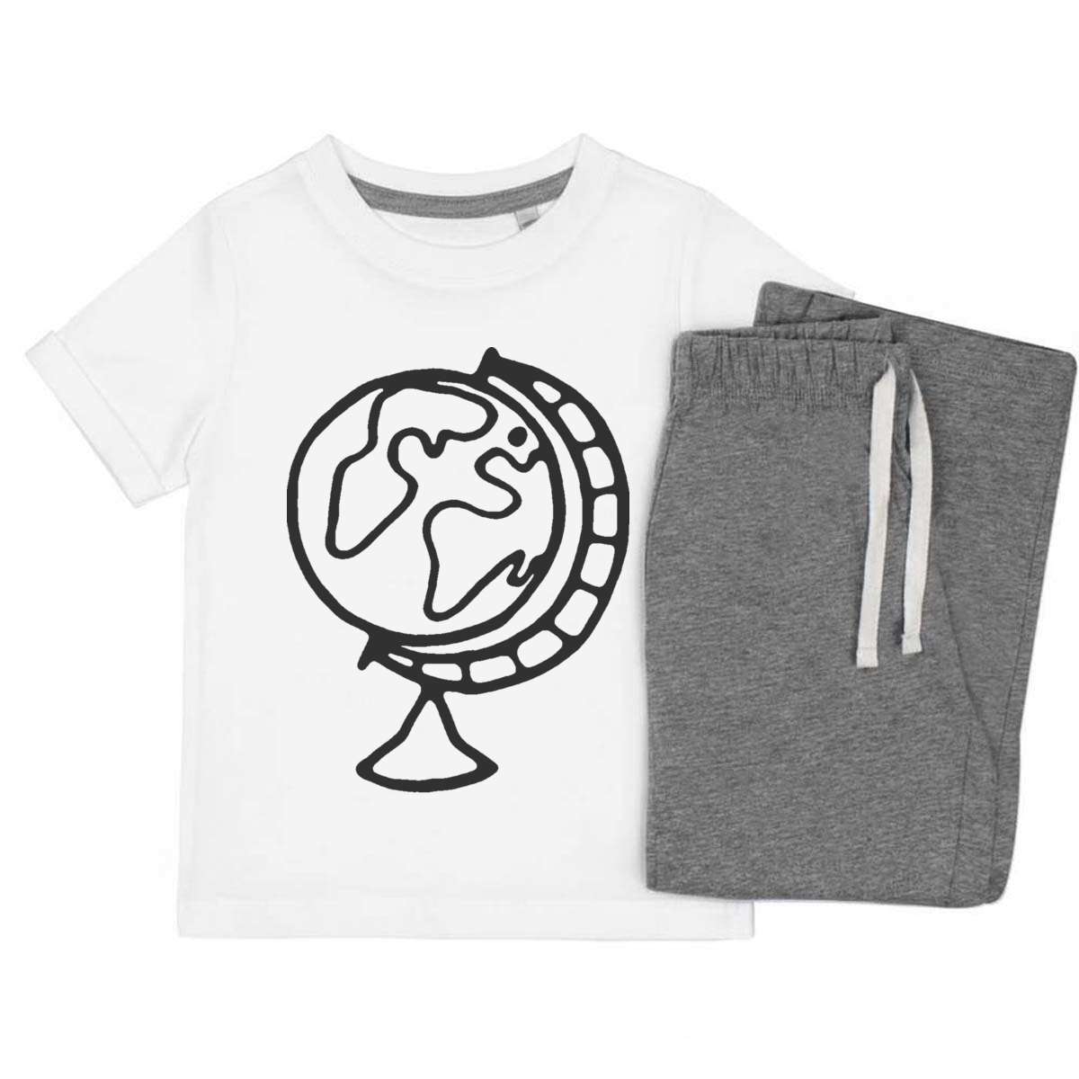 'World Globe' Kids Cotton Pyjama Set – Comfortable Children's Nightwear, Sleepwear and Loungewear -  Unisex for Boys and Girls – Grey (KP017910)