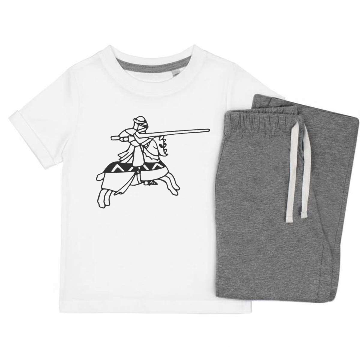 'Jousting Knight' Kids Cotton Pyjama Set – Comfortable Children's Nightwear, Sleepwear and Loungewear -  Unisex for Boys and Girls – Grey (KP019271)