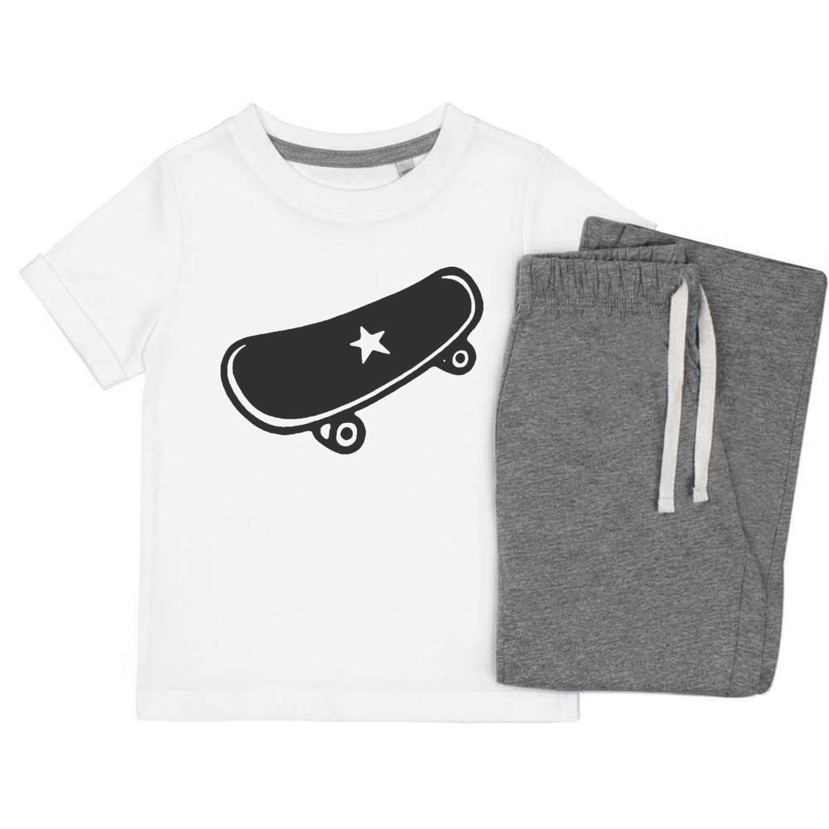 'Star Skateboard' Kids Cotton Pyjama Set – Comfortable Children's Nightwear, Sleepwear and Loungewear -  Unisex for Boys and Girls - Grey, 3-4 Years (KP00005633)