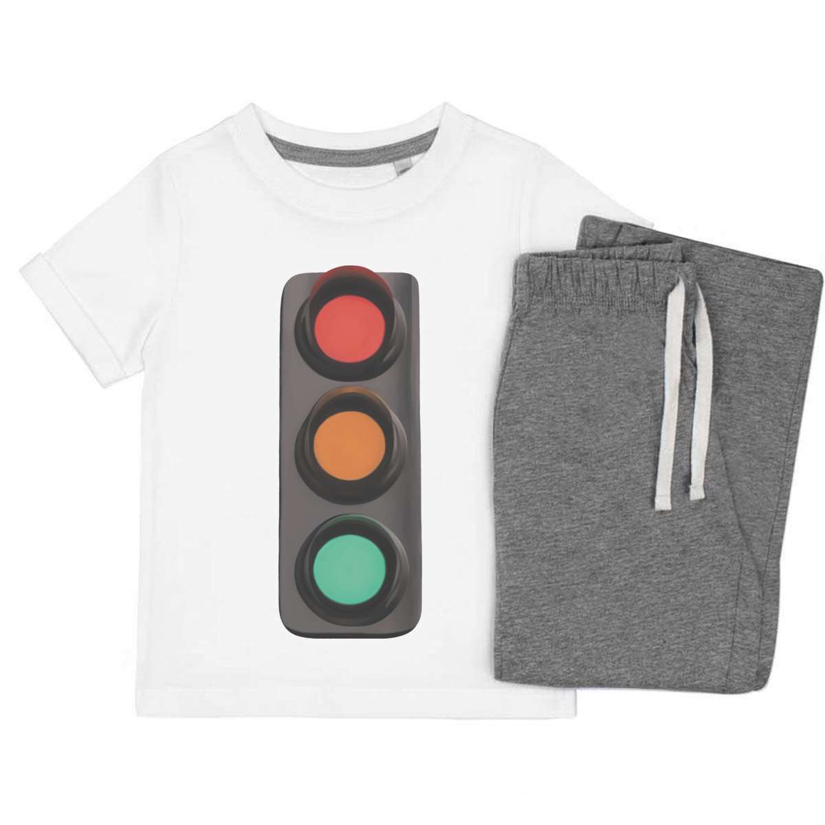 'Traffic Light' Kids Cotton Pyjama Set – Comfortable Children's Nightwear, Sleepwear and Loungewear -  Unisex for Boys and Girls - Grey, 3-4 Years (KP00006961)