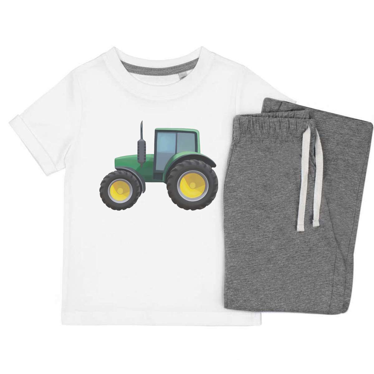 'Tractor' Kids Cotton Pyjama Set – Comfortable Children's Nightwear, Sleepwear and Loungewear - Powerful Farming Machinery Field Vehicle - Unisex for Boys and Girls – Grey (KP02385