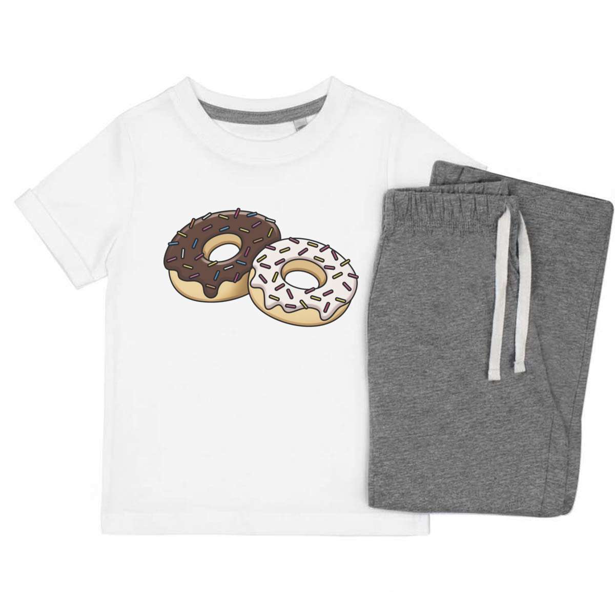 'Doughnuts' Kids Cotton Pyjama Set – Comfortable Children's Nightwear, Sleepwear and Loungewear -  Unisex for Boys and Girls - Grey, 3-4 Years (KP00016225)