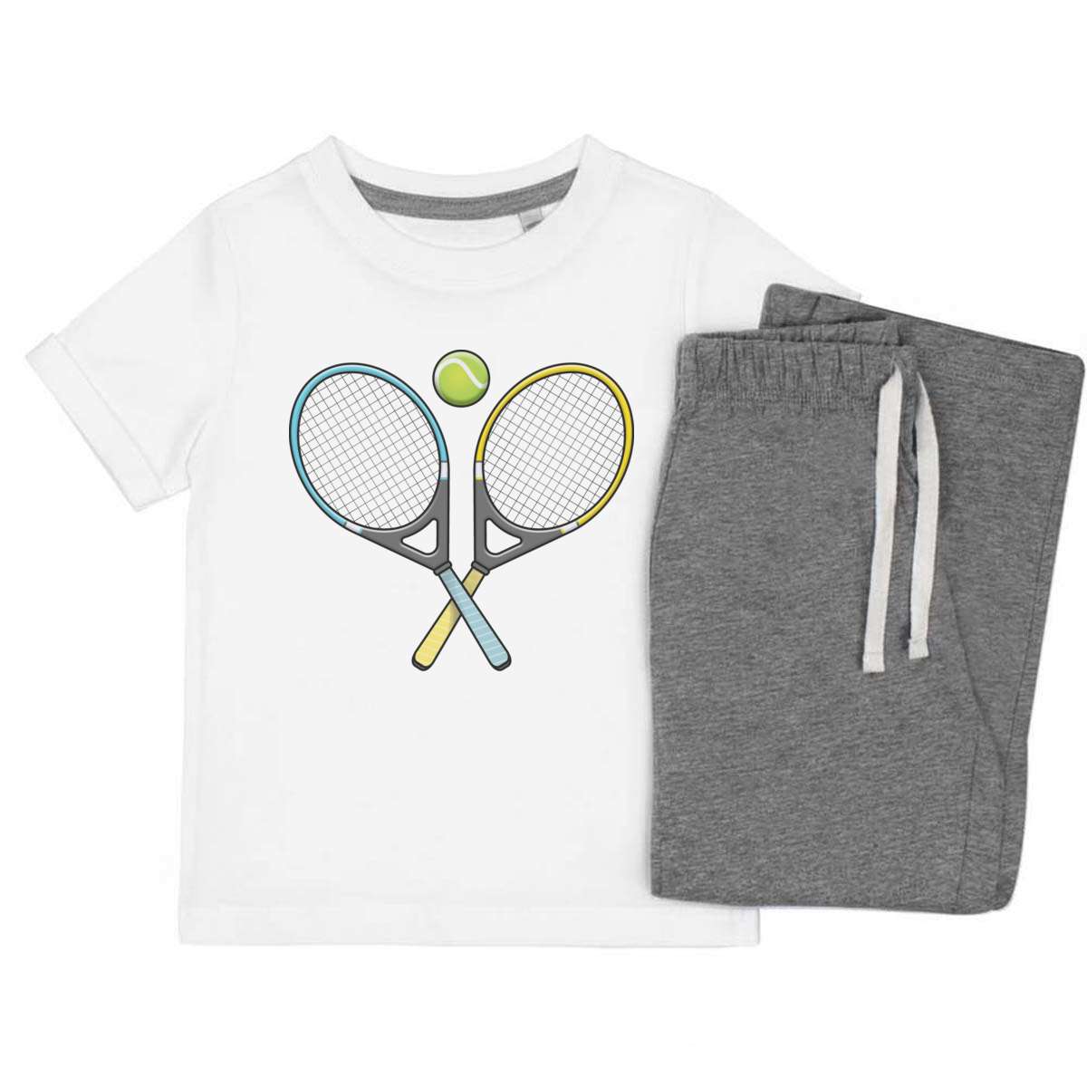 'Tennis' Kids Cotton Pyjama Set – Comfortable Children's Nightwear, Sleepwear and Loungewear -  Unisex for Boys and Girls - Grey, 3-4 Years (KP00016677)