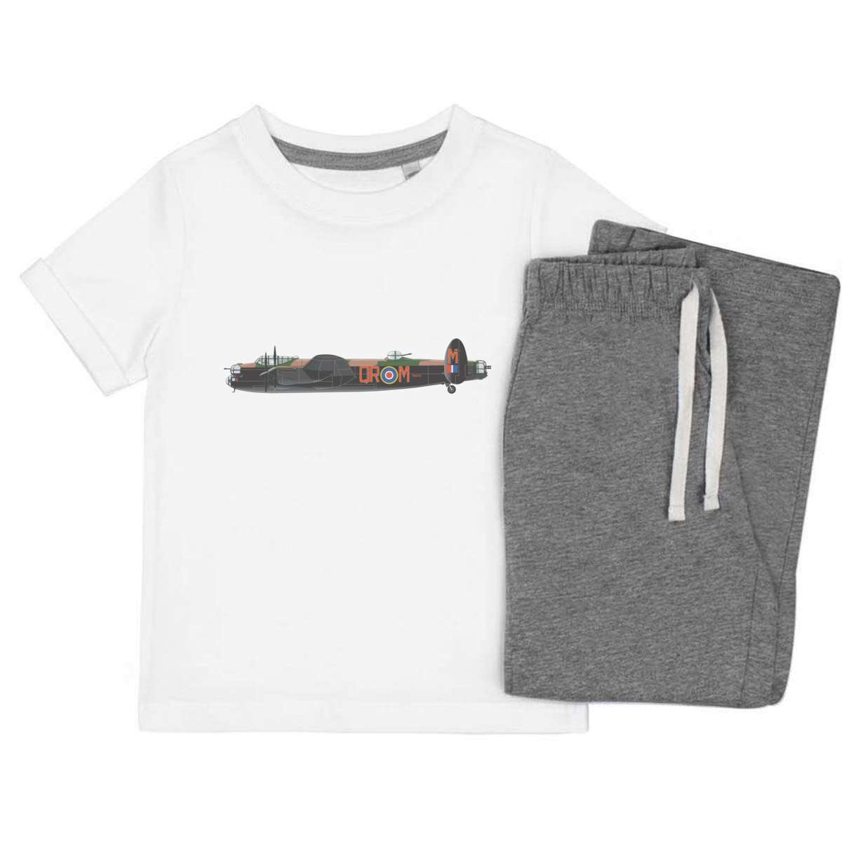 'Avro Lancaster Bomber' Kids Cotton Pyjama Set – Comfortable Children's Nightwear, Sleepwear and Loungewear -  Unisex for Boys and Girls – Grey (KP021193)