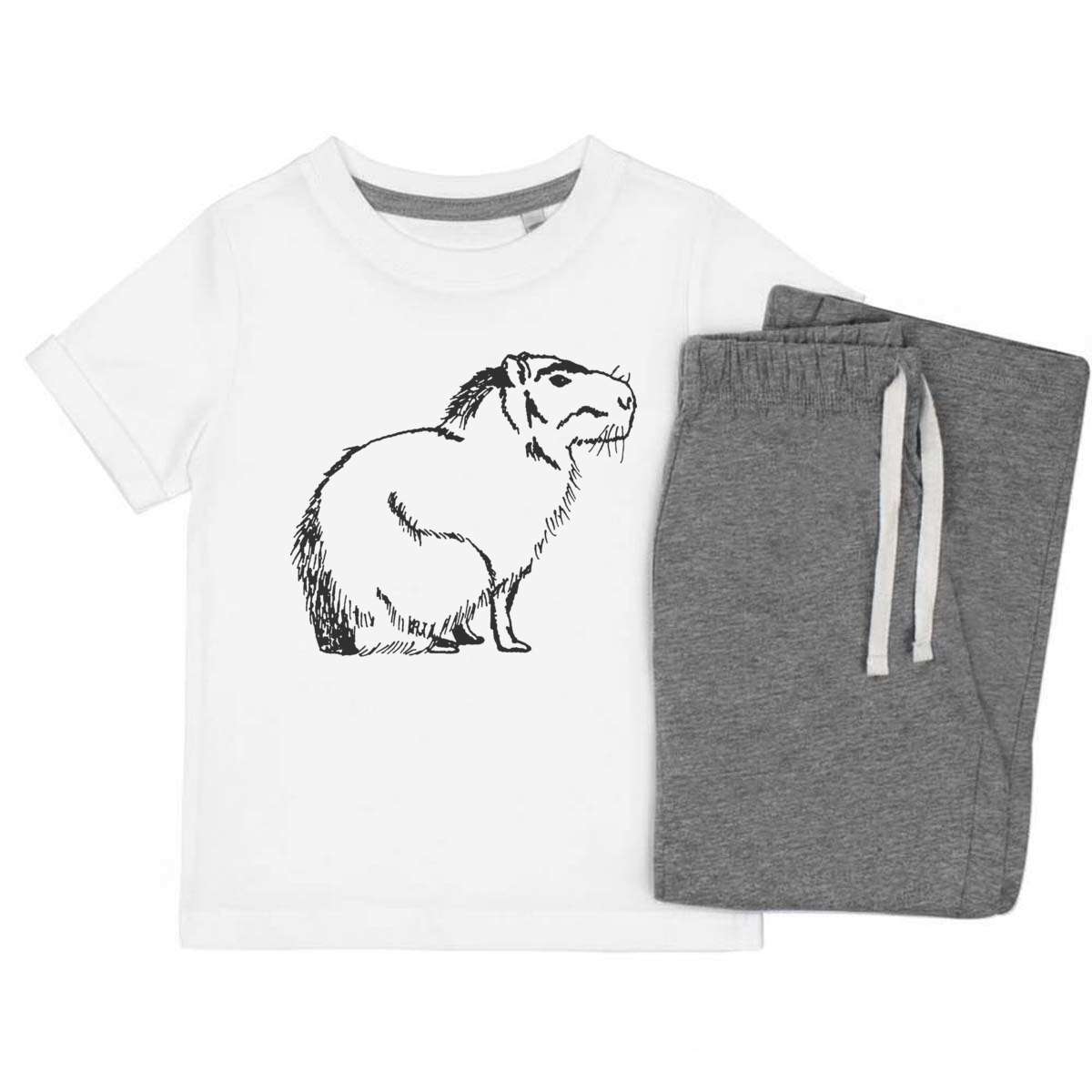 'Sitting Capybara' Kids Cotton Pyjama Set – Comfortable Children's Nightwear, Sleepwear and Loungewear -  Unisex for Boys and Girls – Grey (KP019989)
