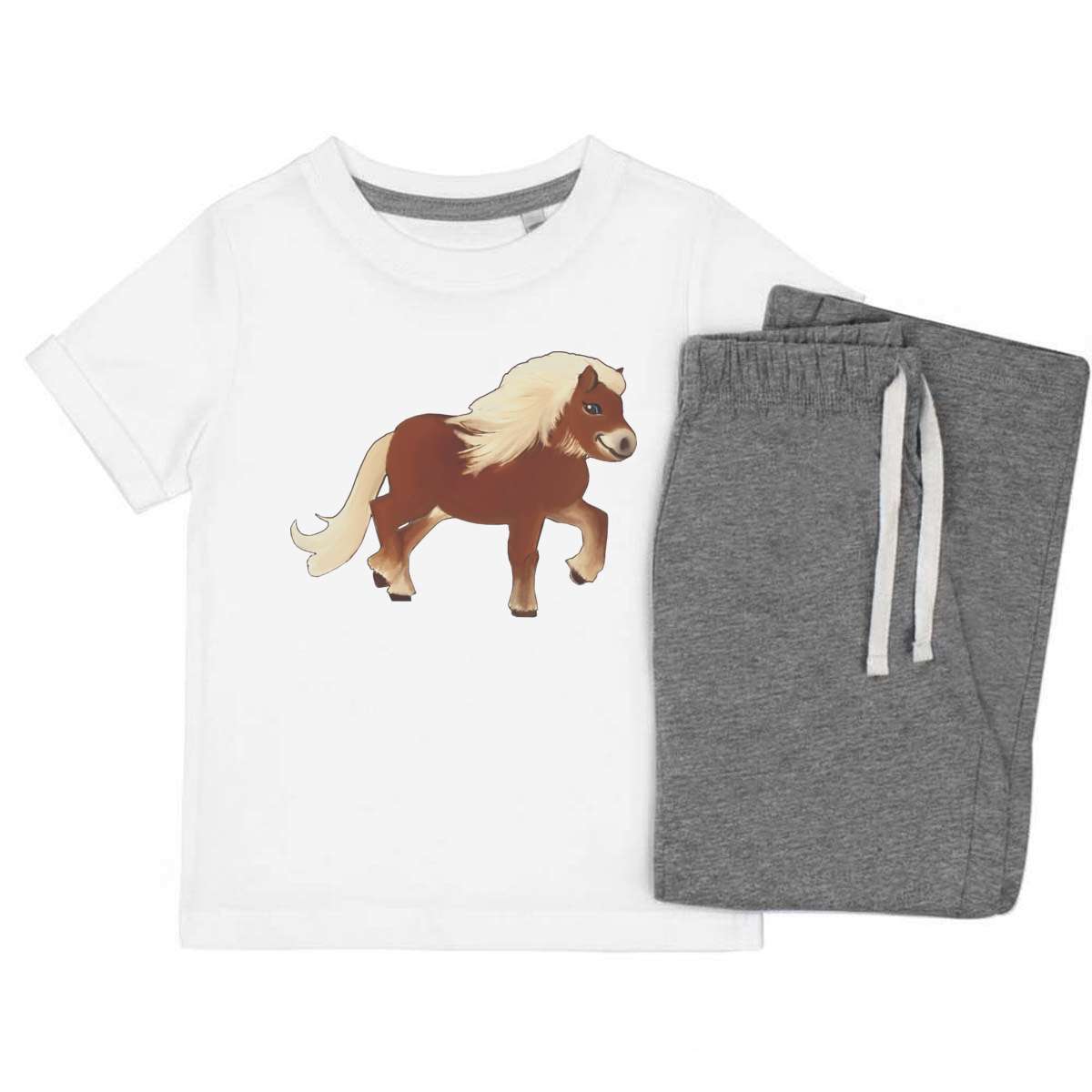 'Shetland Pony' Kids Cotton Pyjama Set – Comfortable Children's Nightwear, Sleepwear and Loungewear -  Unisex for Boys and Girls – Grey (KP022979)