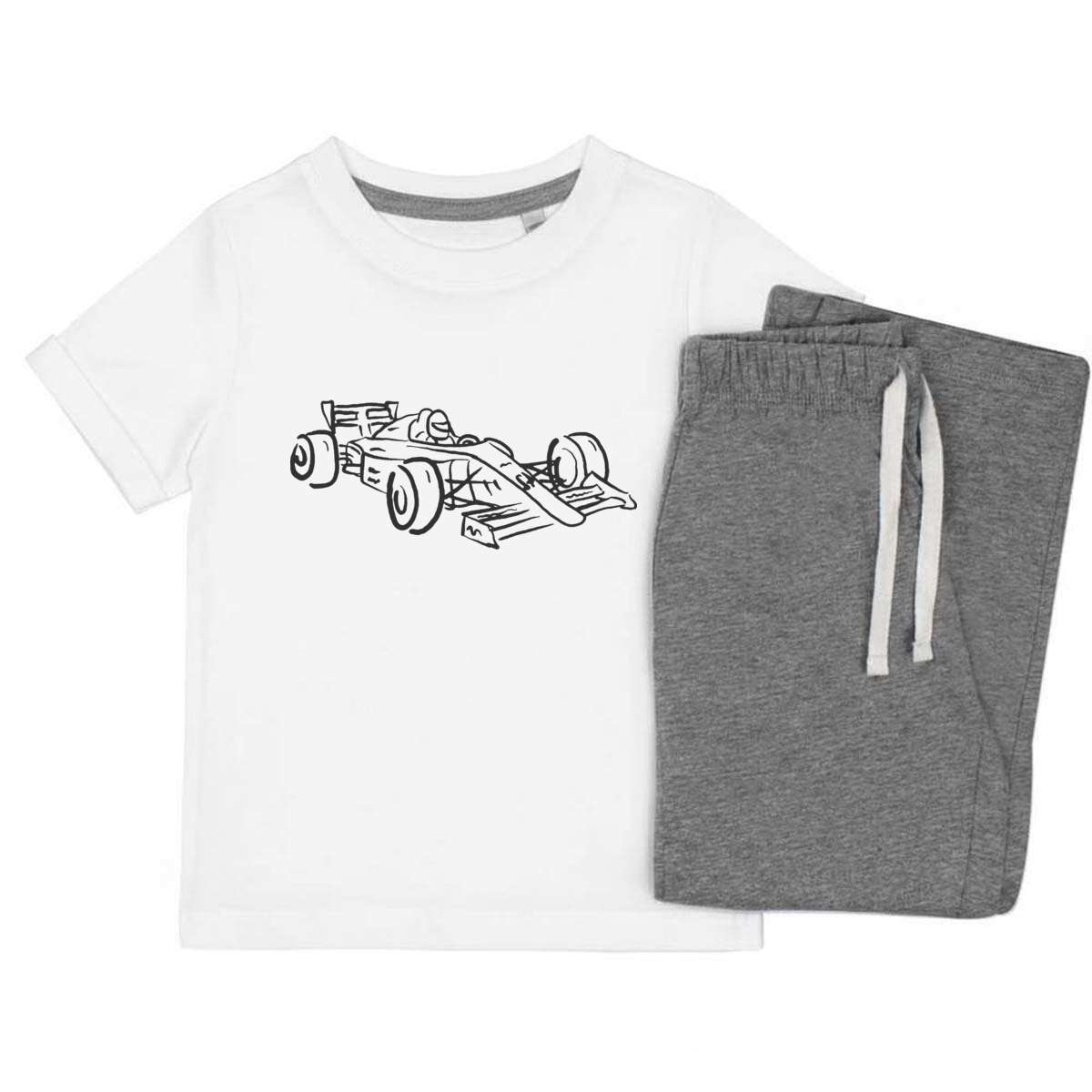 'Sports Race Car' Kids Cotton Pyjama Set – Comfortable Children's Nightwear, Sleepwear and Loungewear -  Unisex for Boys and Girls – Grey (KP025453)