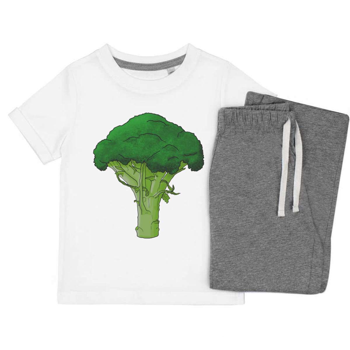 'Broccoli' Kids Cotton Pyjama Set – Comfortable Children's Nightwear, Sleepwear and Loungewear -  Unisex for Boys and Girls – Grey (KP028622)