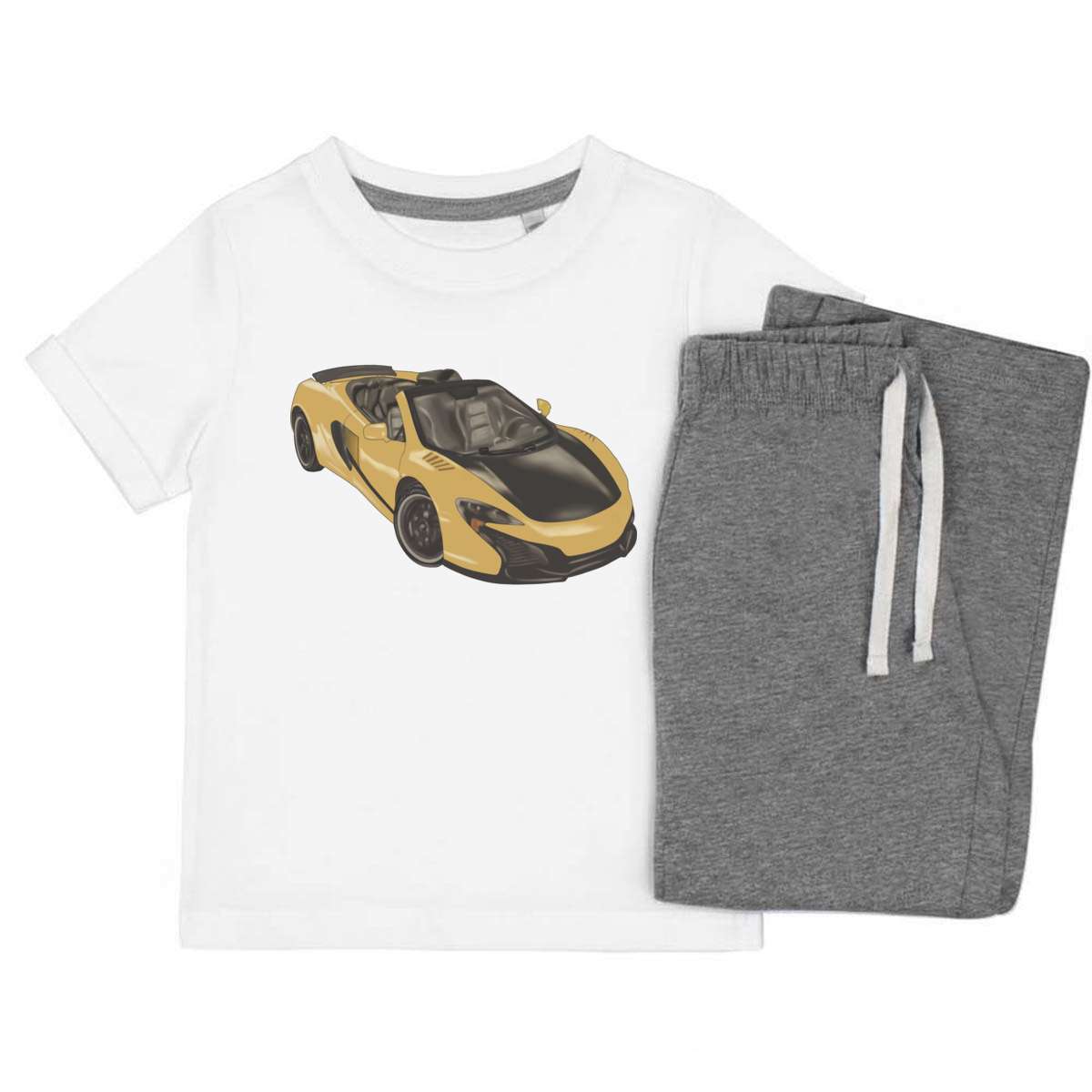 'Sports Car' Kids Cotton Pyjama Set – Comfortable Children's Nightwear, Sleepwear and Loungewear -  Unisex for Boys and Girls – Grey (KP022624)