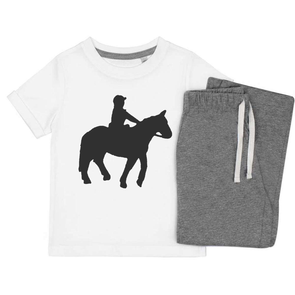 'Horse Riding' Kids Cotton Pyjama Set – Comfortable Children's Nightwear, Sleepwear and Loungewear -  Unisex for Boys and Girls – Grey (KP007629)